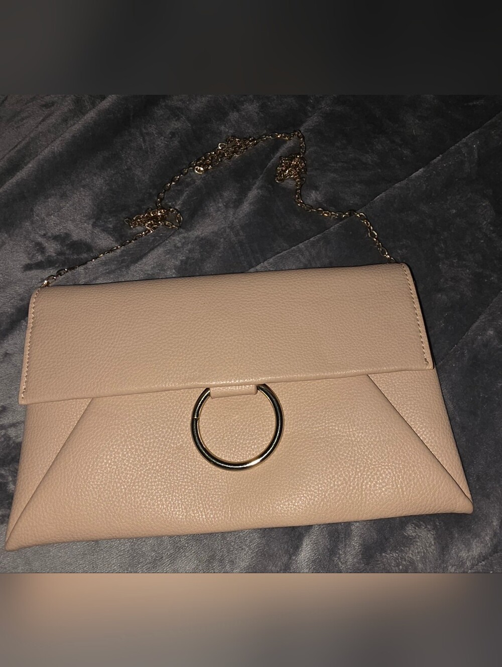 Urban Expressions Blush Beige Clutch with Gold Ring and Chain